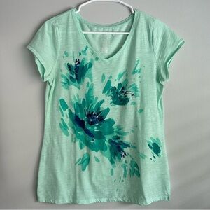 St. John’s Bay T-Shirt Mint Green Women Size M Beachy Sequins